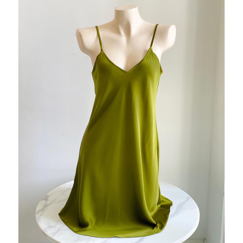 Silky Slip Dress: Elegant Sleepwear, Underslip Petticoat | Women’s Nightgown & Summer Satin Dress Grass-Green