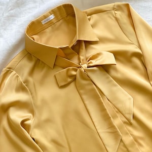 Yellow Silk Satin Blouse: Convertible Tie Neck, Custom Colors