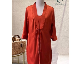 Burnt Orange Satin Robe | Bridesmaid Kimono Dressing Gown | Custom Color Women’s Loungewear, Nightgown
