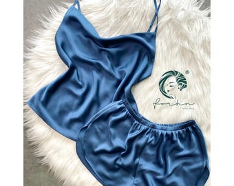 Satin Cowl Neck Camisole Set| Women’s Loungewear, Bridal & Bridesmaid Nightwear, Cami And Shorts Pajamas