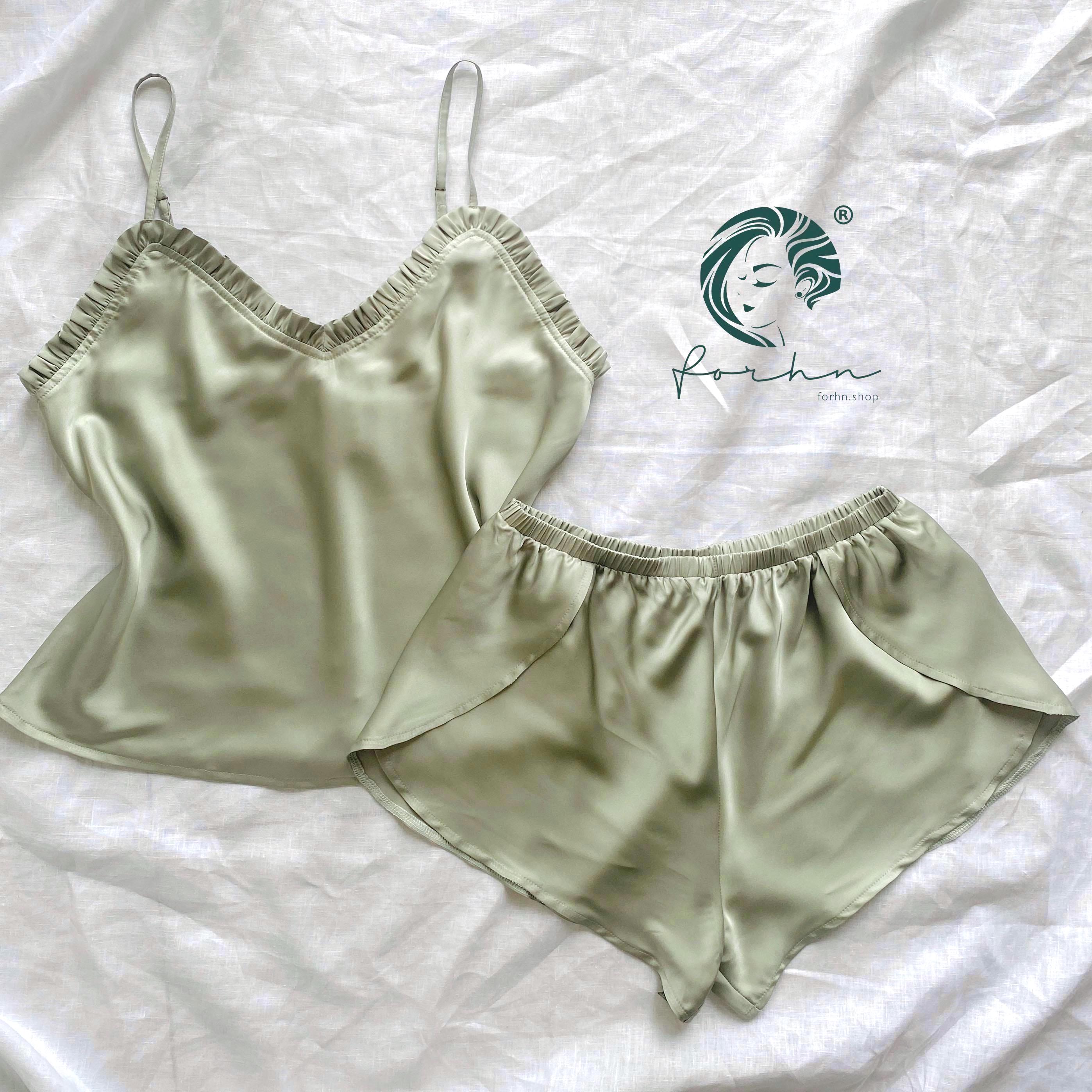 SANA Satin Camisole Set | Pastel Green Cami & Shorts | Custom