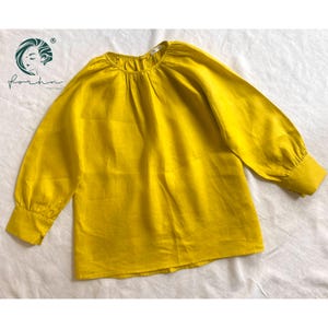 Gold Linen Blouse for Women & Custom Colors | Long Sleeve Boho Top | Puff Sleeve Linen Shirt | Loose Fit Summer Linen Blouse | Gift for Her