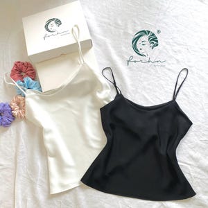 Satin Camisole Top: Double-Layered Silk-Blend, Custom Colors | Women’s Workwear Cami in White, Black