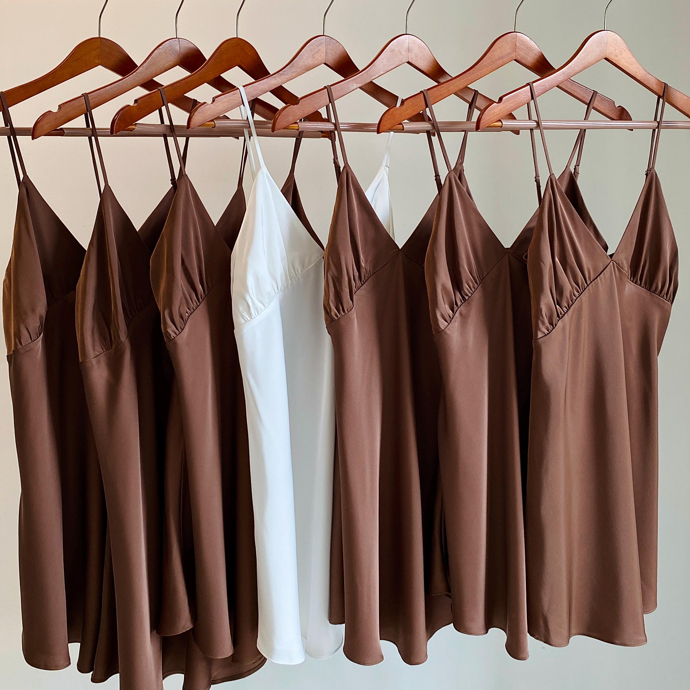 summer satin slip dress by the brown clothing co Chocolate Brown Satin Slip Dress - Custom Colors Bridesmaid Dress & Bridal Shower Gift