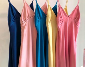 Satin Slip Nightgown, Silky Cami Sleep Dress, Honeymoon Lingerie, Bridal Sleepwear, Gift for Her