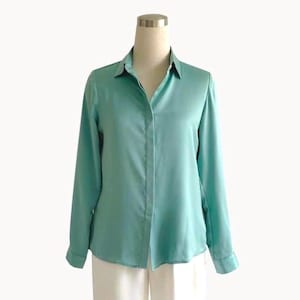 Mint Green Silk Blouse, White, Blue & Custom Colors | Long Sleeve Silk Shirt for Women | Office Blouse - Elegant Workwear, Chic Gift for Her