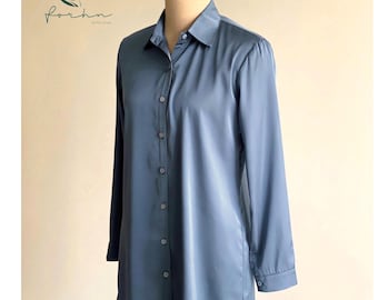Women’s Button Down Sleepwear: Long Sleeve Satin Nightshirt | Satin Pajama Dress & Nightgown, Multiple Colors
