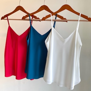 Satin Camisole Top or Set in White & Custom Bridesmaid Pajamas | Silky Cami And Shorts Set