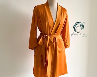 Apricot Satin Kimono Robe: Luxury Bridal Party Loungewear - custom color for Bridesmaid, Bride
