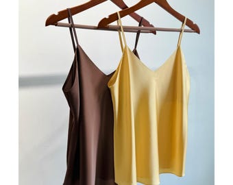 Satin Camisole Top, Brown, Gold & Can Custom Colors, Bridesmaid Gift