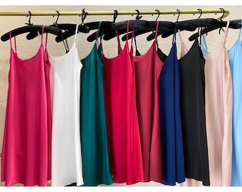 Silky Slip Dress | Cami Nightgown | Bridal Sleepwear, Bridesmaid Gift, Multiple Colors | Satin Underdress Slip