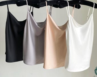 Satin Cami Set or Top Only Double Layer Cowl Neck Camisole Workwear Pajama Women