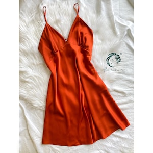 Burnt Orange Satin Dress – Silky Look & Feel – Adjustable Strap Cami Dress| Bride, Bridesmaid Dress| Nightgown for Women, Bridal Shower Gift