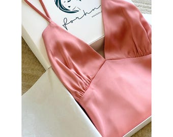 Women’s Satin Slip Dress Bridal Sleepwear Summer Nightgown Romantic Gift for Her Bridesmaid