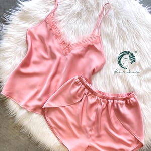 TIMRENFORHN Camisole Set, Beautiful Nightwear For Women | BrideNightLingerieIvory/ Bridesmaid Cami Set/ Satin Lace Pajama Set/ Sleep shorts.