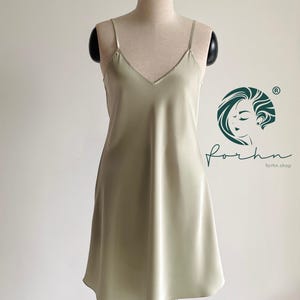 Silky Slip Dress: Elegant Sleepwear, Underslip Petticoat | Women’s Nightgown & Summer Satin Dress OLIVE