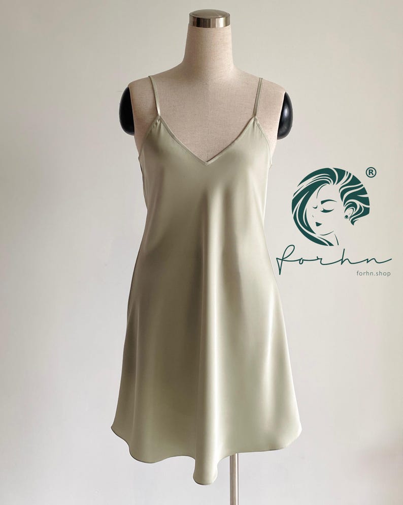 Silky Slip Dress: Elegant Sleepwear, Underslip Petticoat | Women’s Nightgown & Summer Satin Dress OLIVE