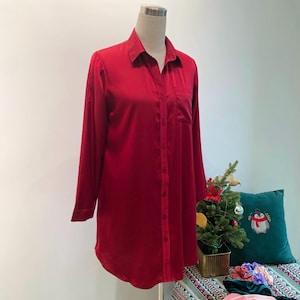 Satin Boyfriend Nightshirt | Long Sleeve Pajama Dress for Women | Gift for Her & Mom