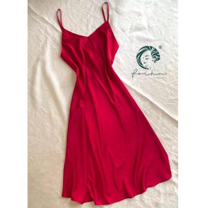 Red Long Dress, Custom Length & Colors, V-Neck Maxi Satin Dress or Midi Dress, Double-Layered Bust, Wedding Morning Dress, Bridesmaid Dress