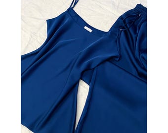 Navy Blue & Custom Color Satin Cami Pajama Set , Silky Bridal Sleepwear, Luxury Sleepwear