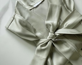 Sage Green Satin Robe, Luxury Bridal Party Loungewear, Gift For Bride & Bridesmaid
