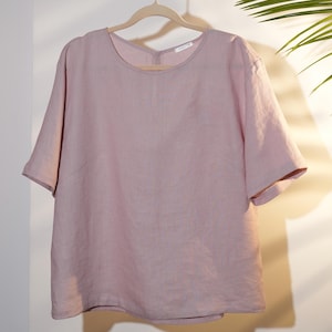 Pink Linen Blouse - Custom Colors, Summer Linen Top for women, Short Sleeve Women’s Summer Shirt - White Linen Shirt for Women, Gift for Her