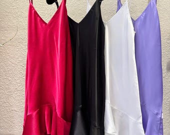 Silky Fishtail Slip Dress: V-Neck Satin Cami Nightgown, Bridesmaid Mini Dress | Bridal Shower Gift