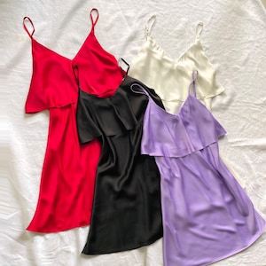 Satin Nightdress for women, Custom colors | High quality Sleepwear| Bridesmaid gift, Ruffle satin slip dress, bridal nightwear, Gift for Her