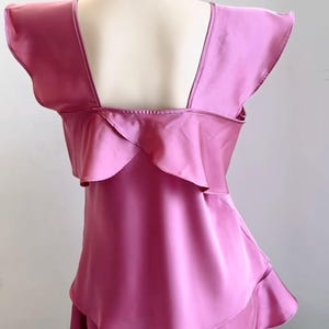 White Satin Sleepwear Ruffle Cami Shorts Set Bridal Pajama Custom Bridesmaid Gift image 10