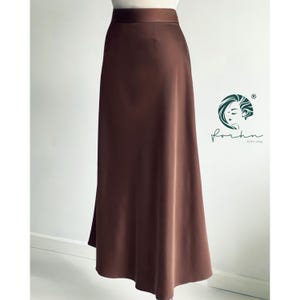 Chocolate Brown Silk Satin Skirt | High Waist Maxi Skirt for Women | Old Money Style | Workwear Skirt | Long Skirt - Office to Evening Look