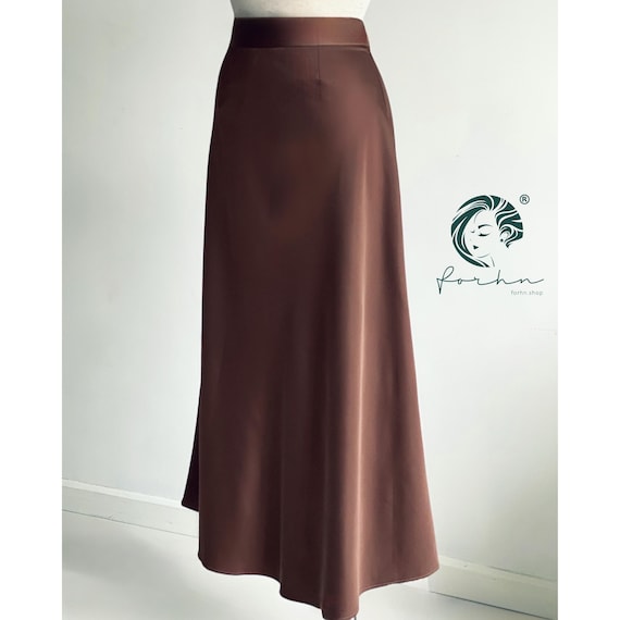 Chocolate Brown Satin Maxi Skirt: High Waist Old Money Style
