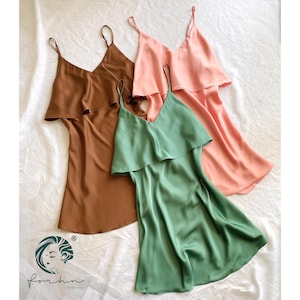 Silk Nightdress for women - Custom colors | High quality Sleepwear| Bridesmaid gift - ruffle silk slip dress, bridal nightwear, Gift for Her