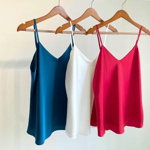 Silk Blend Satin Cami Top: Bridal Party Loungewear, Custom Colors, Summer Pajamas - Office Camisole