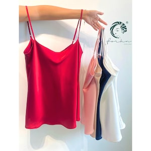 Silk Blend Cami Top | Elegant Red Satin Camisole | Double Layer Office & Bridal Tank