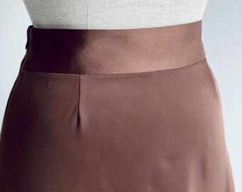 Chocolate Brown Satin Maxi Skirt: High Waist Old Money Style