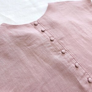 Handmade Linen Blouse | Button Back Short Sleeve Top | White Linen Shirt for Women & More image 3