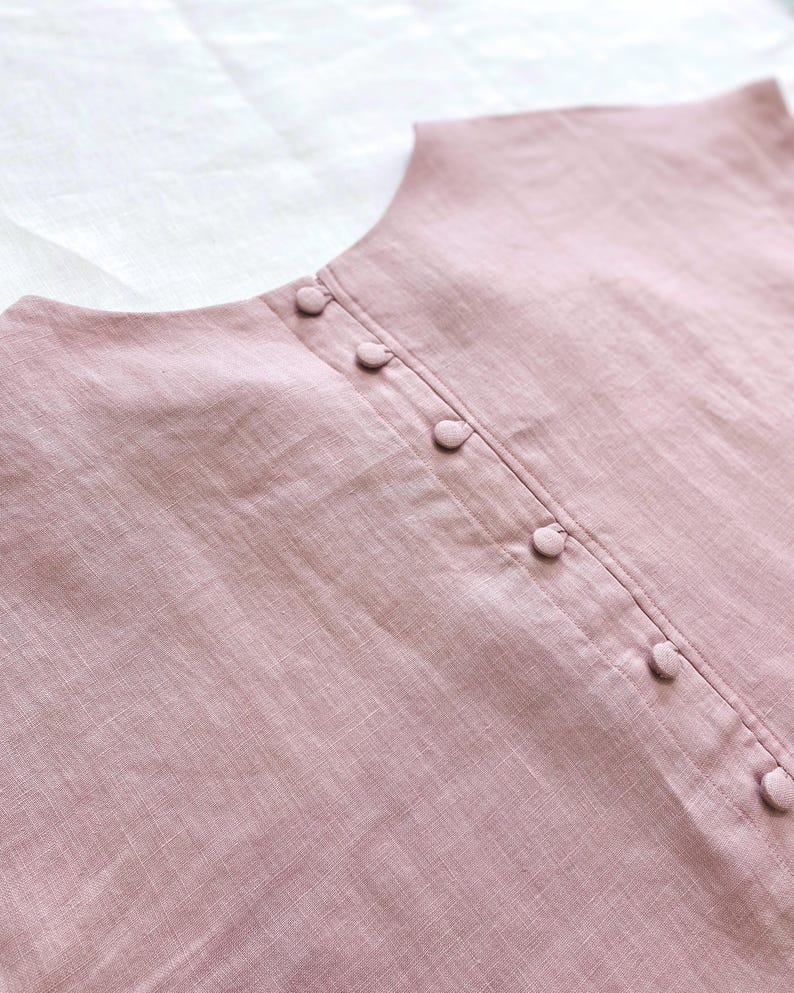 Handmade Linen Blouse | Button Back Short Sleeve Top | White Linen Shirt for Women & More image 3