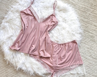 Soft Cotton Cami Shorts Pajama Set | Lace Trim Camisole Sleepwear | Women Lounge Set