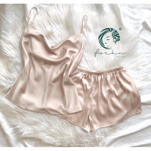 Satin Cowl Neck Camisole Set, Custom Colors|Satin Pajamas for Women, Elegant Nightwear & Lounge Set, Silk Sleepwear, Bridesmaid, Bridal Gift