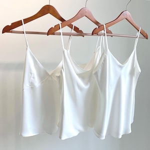 White Satin Top or Camisole Set: Bridal Cami Pajamas Custom Colors Silk-Blend Bridesmaid Gift