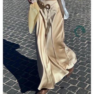 Beige Satin Skirt, Satin Long skirt, Maxi skirt | Everyday Satin Skirt, Casual Silky Outfit| Office Wear, Classy Women&#39;s Skirt, Gift for her