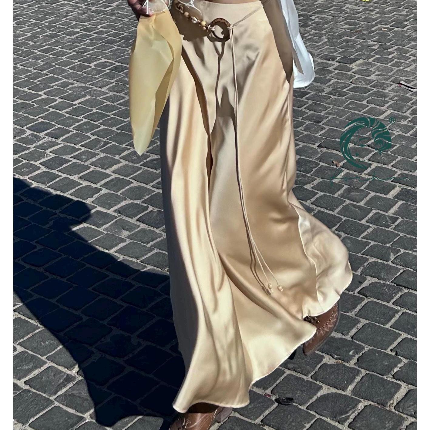 Maxi Beige Satin Skirt - Etsy
