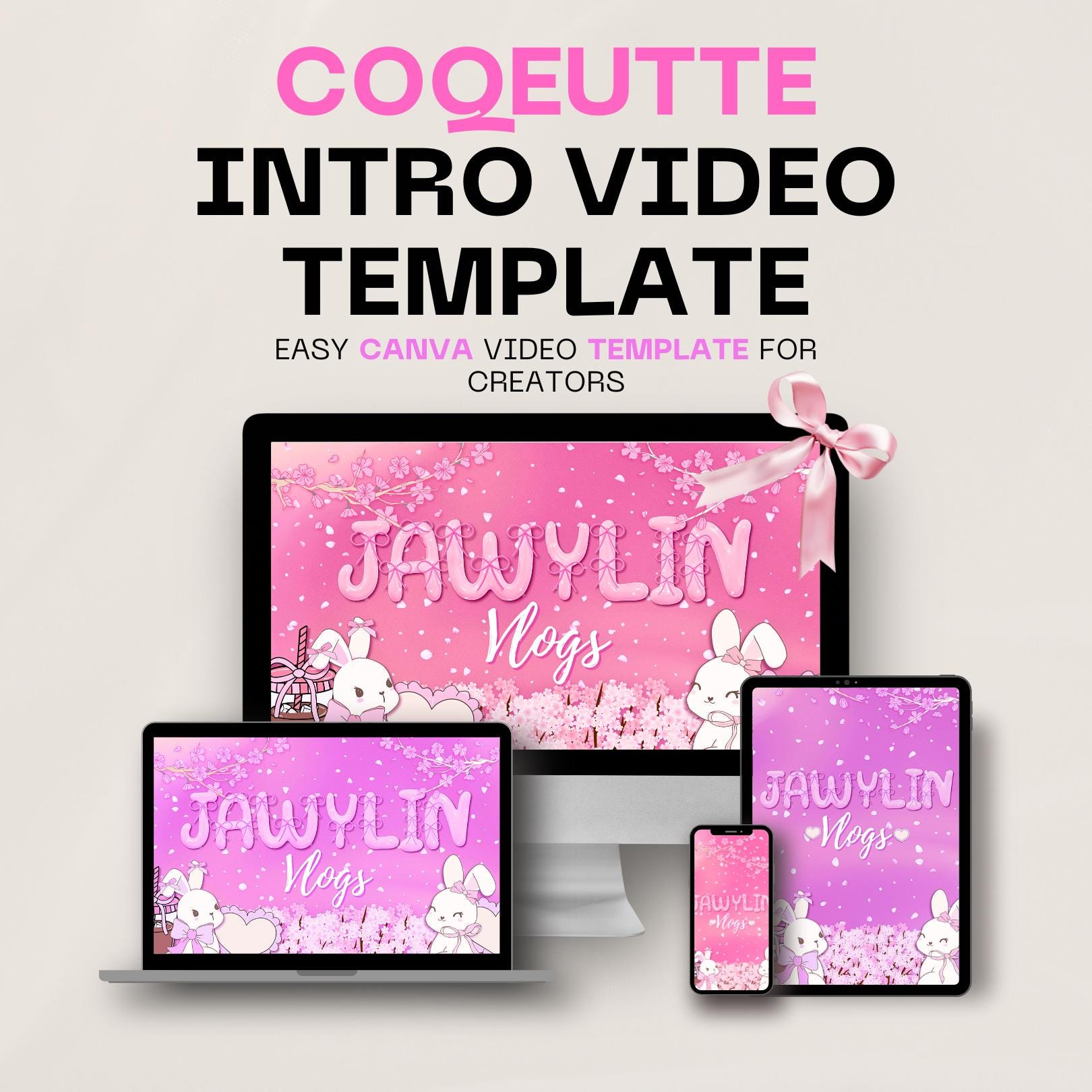 Pink Coquette Aesthetic Youtube Video Intro Template for Canva ...