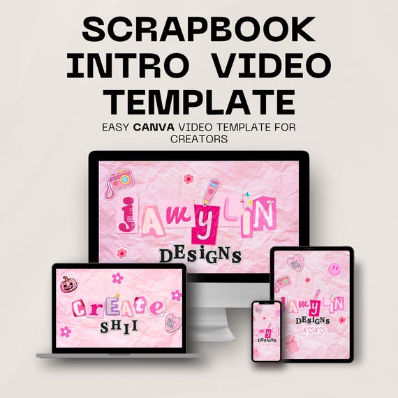 Scrapbook Youtube Video Intro Template for Canva, Outro Video, Aesthetic video editing guide, pastel color y2k theme digital template