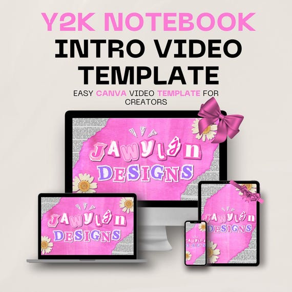 3D Notebook Aesthetic Youtube Video Intro Template for Canva, Channel content video editing guide, Scrapbook vid digital template influencer