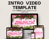 Floral Youtube Video Intro Template for Canva, Outro Video, Aesthetically pleasing video editing guide, Girly Pink theme digital template