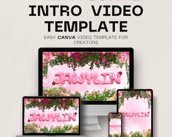 Floral Youtube Video Intro Template for Canva, Outro Video, Aesthetically pleasing video editing guide, Girly Pink theme digital template