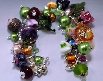 Multi-colored Floral and Pearl Fancy Bracelet