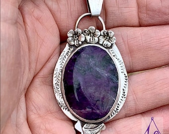 Charoite Gemstone Set in Solid Sterling Silver / Boho Pendant