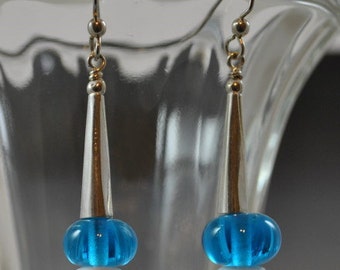 Lampwork Blue Earrings with Sterling Silver Cone Tops